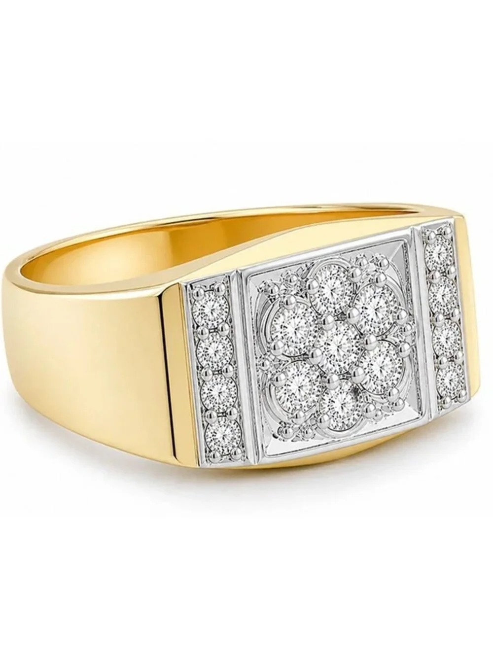 Genuine Diamond Men's Ring Solid 14k Yellow Gold